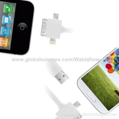 3-in-1 USB Charger Sync Cable for Apple 30-pin, Mini USB and Micro USB Port